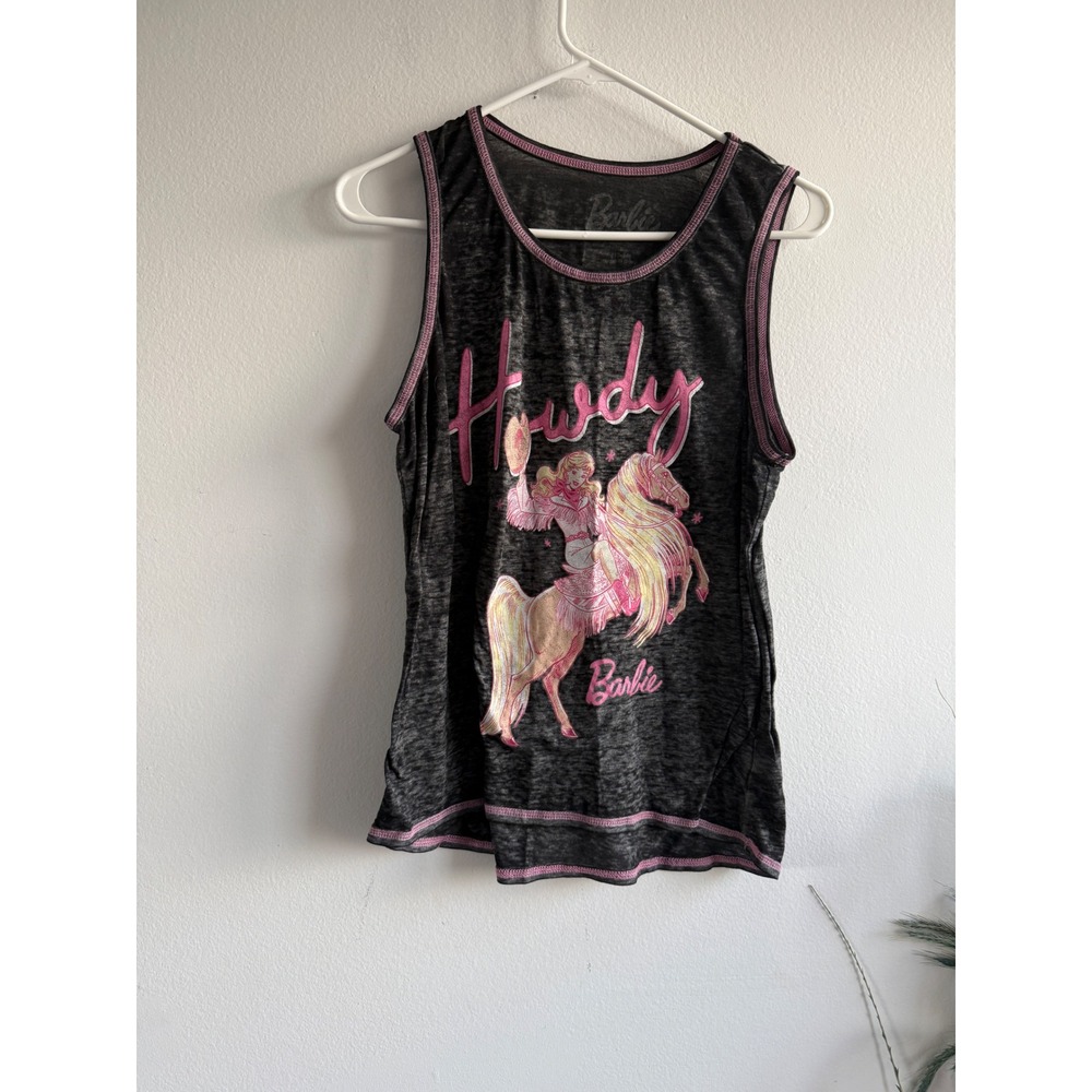 Barbie Womens Howdy Horse Graphic Sleep Tank Top Gray Pink Size L LZ35910SF